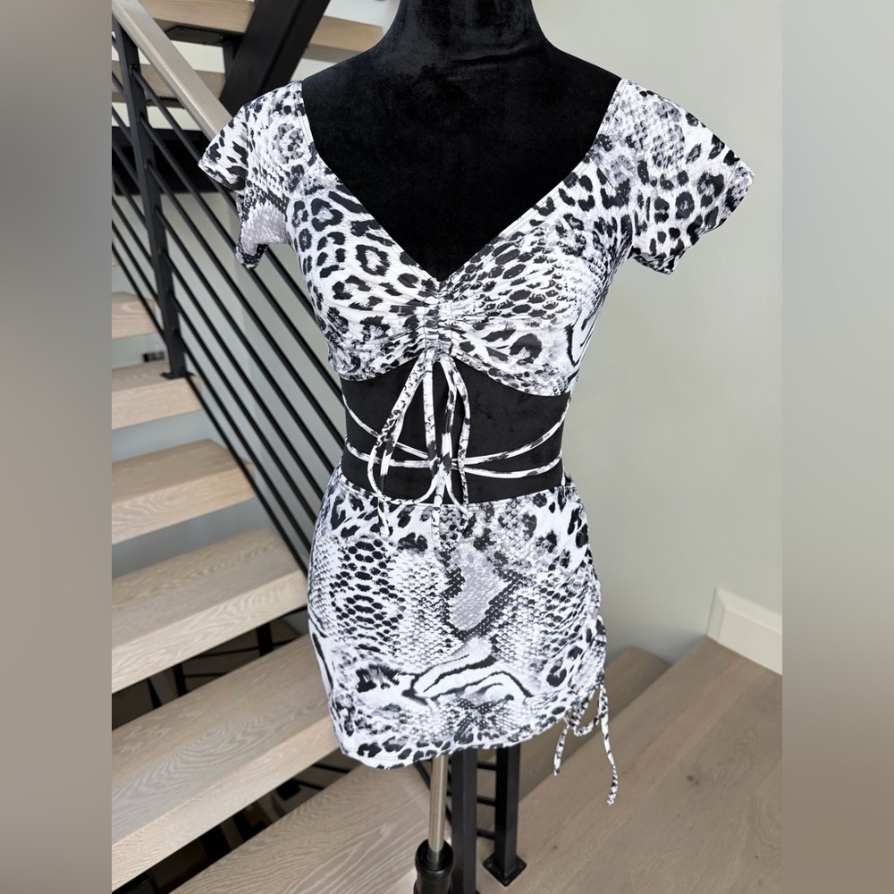 New Snake Print Off-Shoulder 3 piece Swimsuit Swimwear Bikini Beach Set size S - Picture 2 of 7